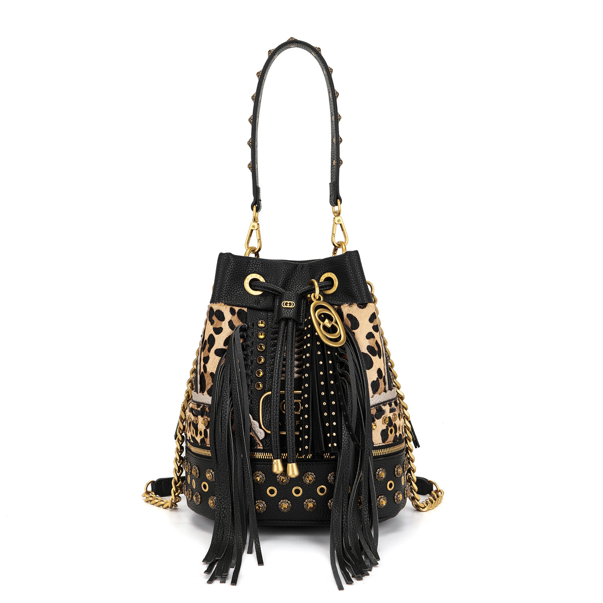 La Carrie borsa secchiello in ecopelle e cavallino "Jungle" Animalier 162M-EM-214-PHO.LEOPARD