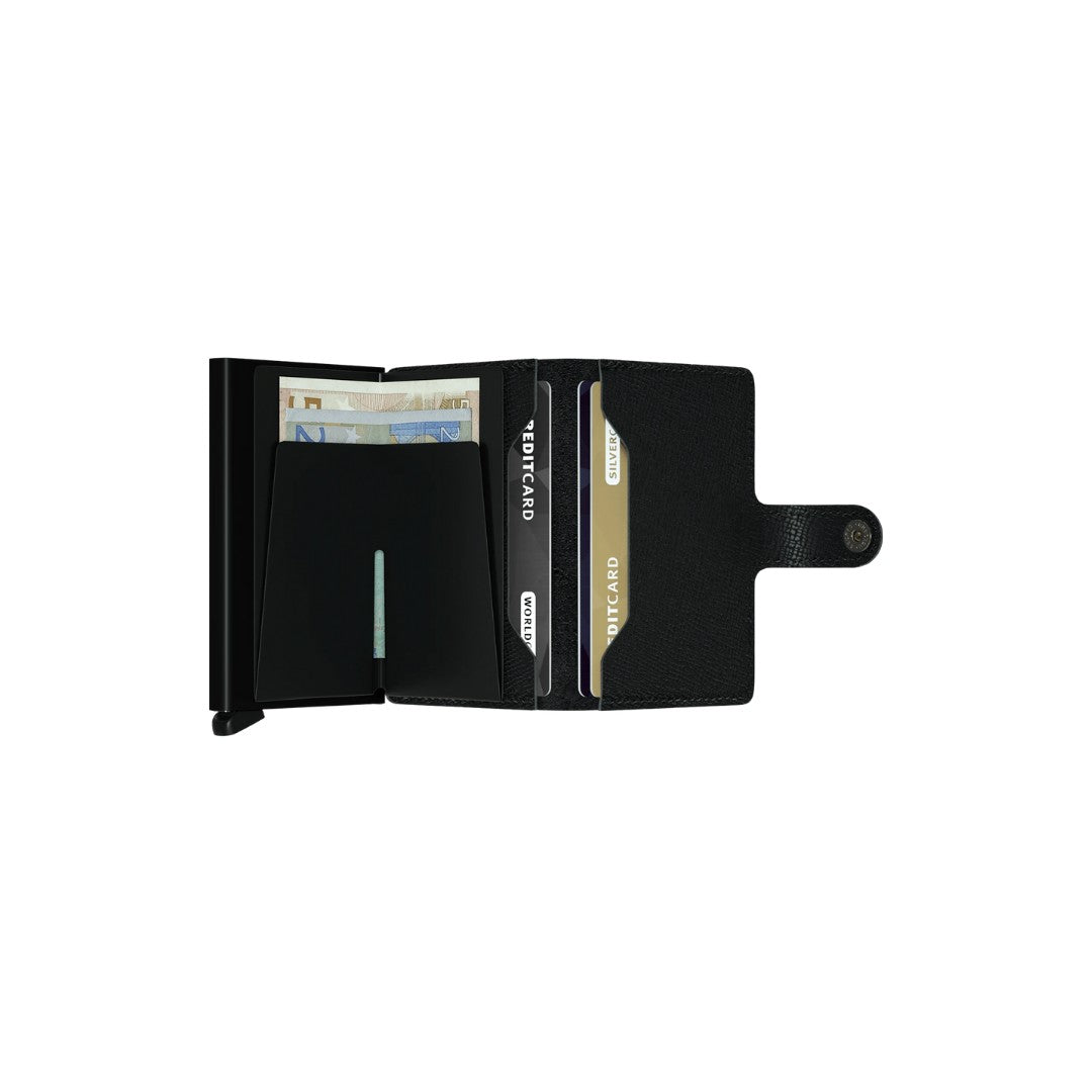 Secrid portafogli compatto in alluminio e pelle "Miniwallet Crisple" Nero MC.BLACK
