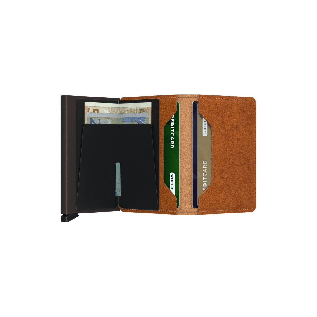 Secrid portafogli compatto in alluminio e pelle "Slimwallet Original" Cuoio SO.COGNAC-BROWN