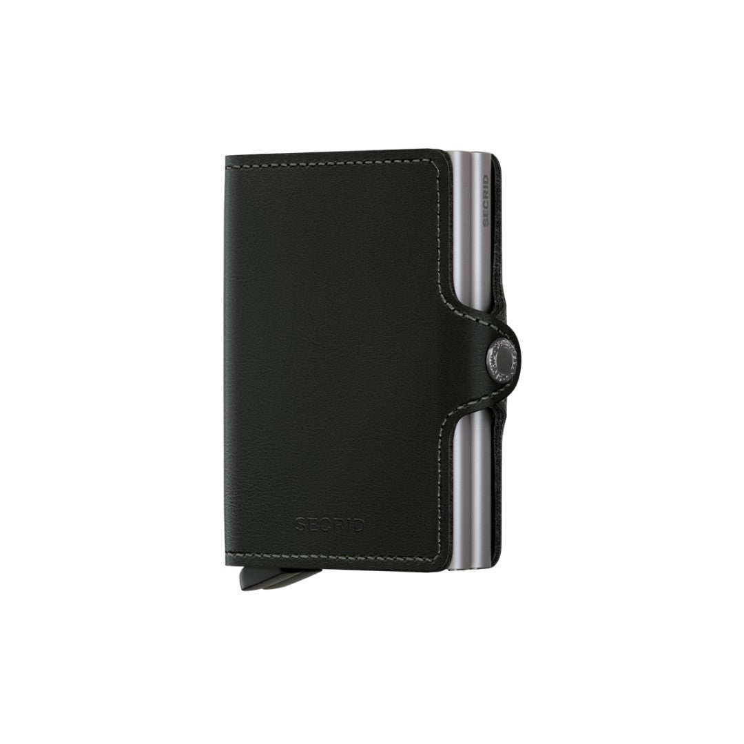 Secrid portafogli compatto in alluminio e pelle "Twinwallet Original" Nero TO.BLACK
