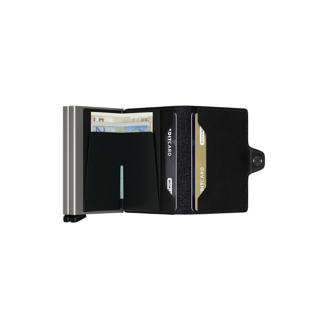 Secrid portafogli compatto in alluminio e pelle "Twinwallet Original" Nero TO.BLACK
