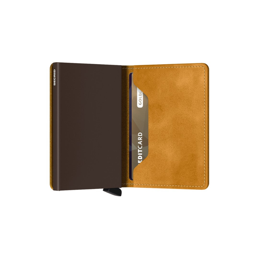 Secrid portafogli compatto in alluminio e pelle "Slimwallet Vintage" Giallo SV.OCHRE