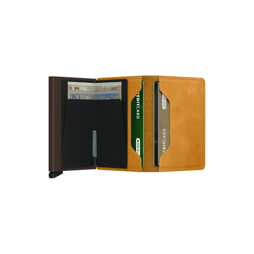 Secrid portafogli compatto in alluminio e pelle "Slimwallet Vintage" Giallo SV.OCHRE