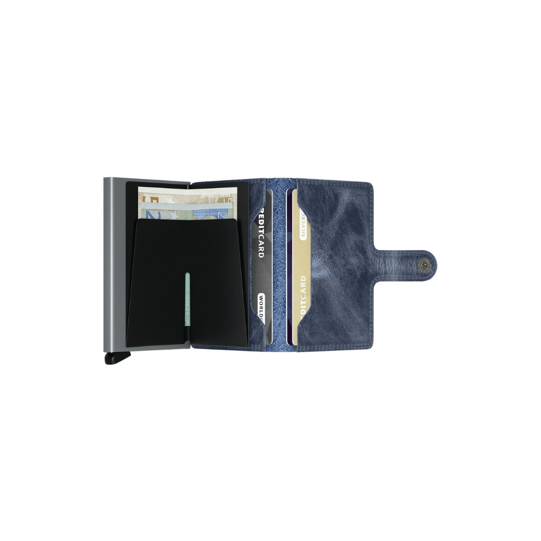 Secrid portafogli compatto in alluminio e pelle "Miniwallet Vintage" Blu MV.BLUE