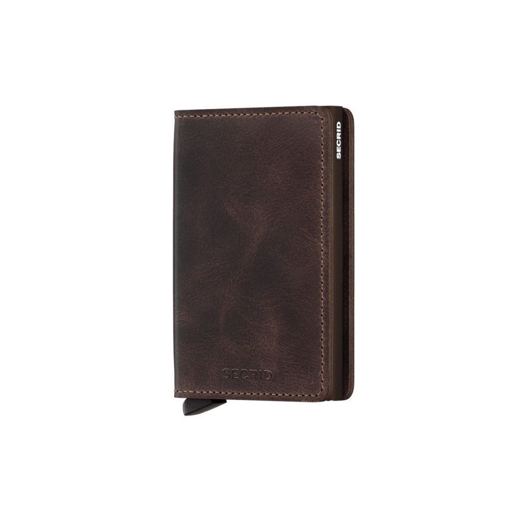 Secrid portafogli compatto in alluminio e pelle "Slimwallet Vintage" Marrone SV.CHOCOLATE