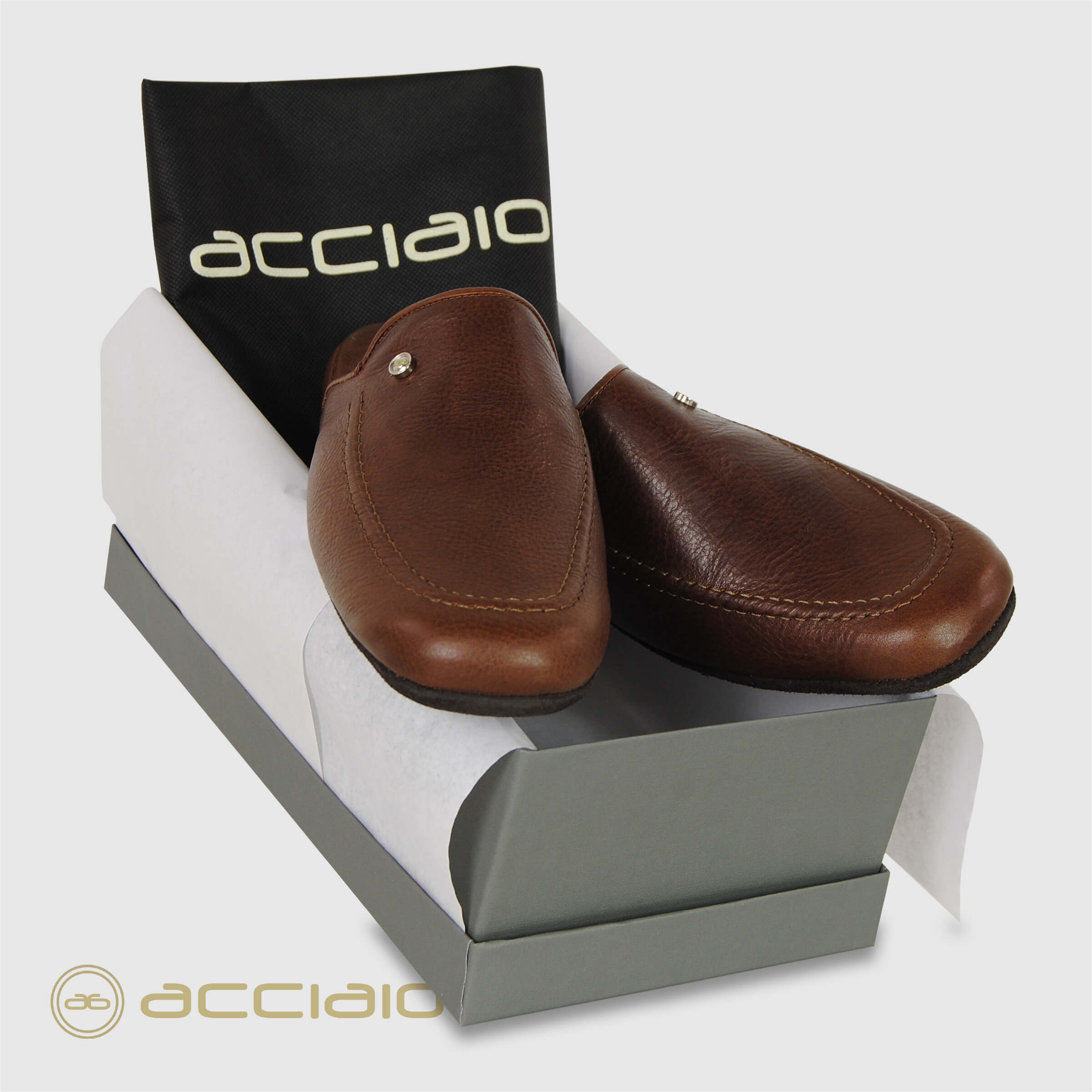 Acciaio pantofole in pelle "Vacchetta" Marrone 5092.CASTAGNO