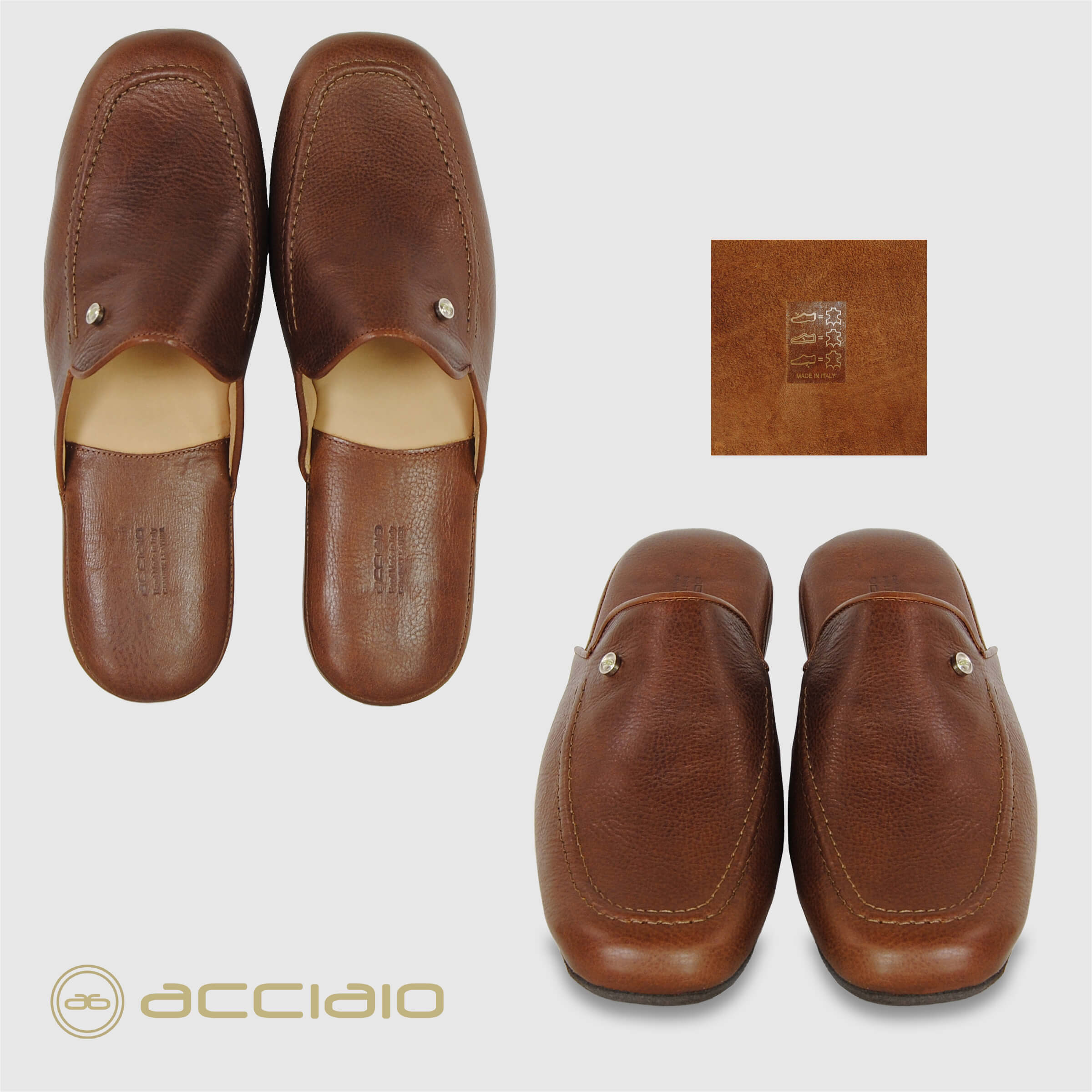 Acciaio pantofole in pelle "Vacchetta" Marrone 5092.CASTAGNO