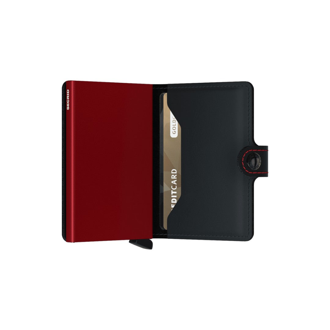 Secrid portafogli compatto in alluminio e pelle "Miniwallet Matte" Nero MM.BLACK & RED
