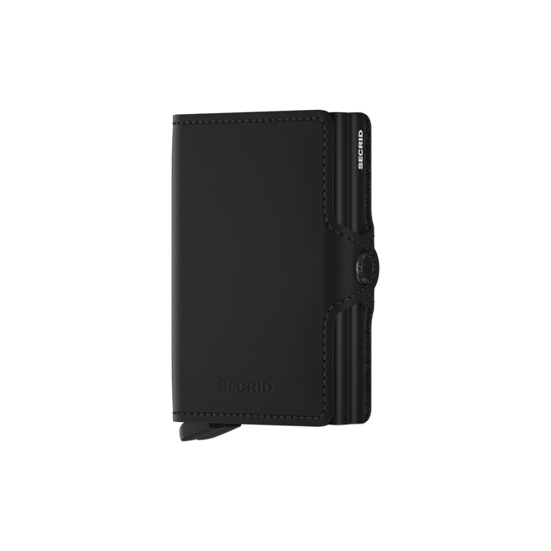 Secrid portafogli compatto in alluminio e pelle "Twinwallet Matte" Nero TM.BLACK
