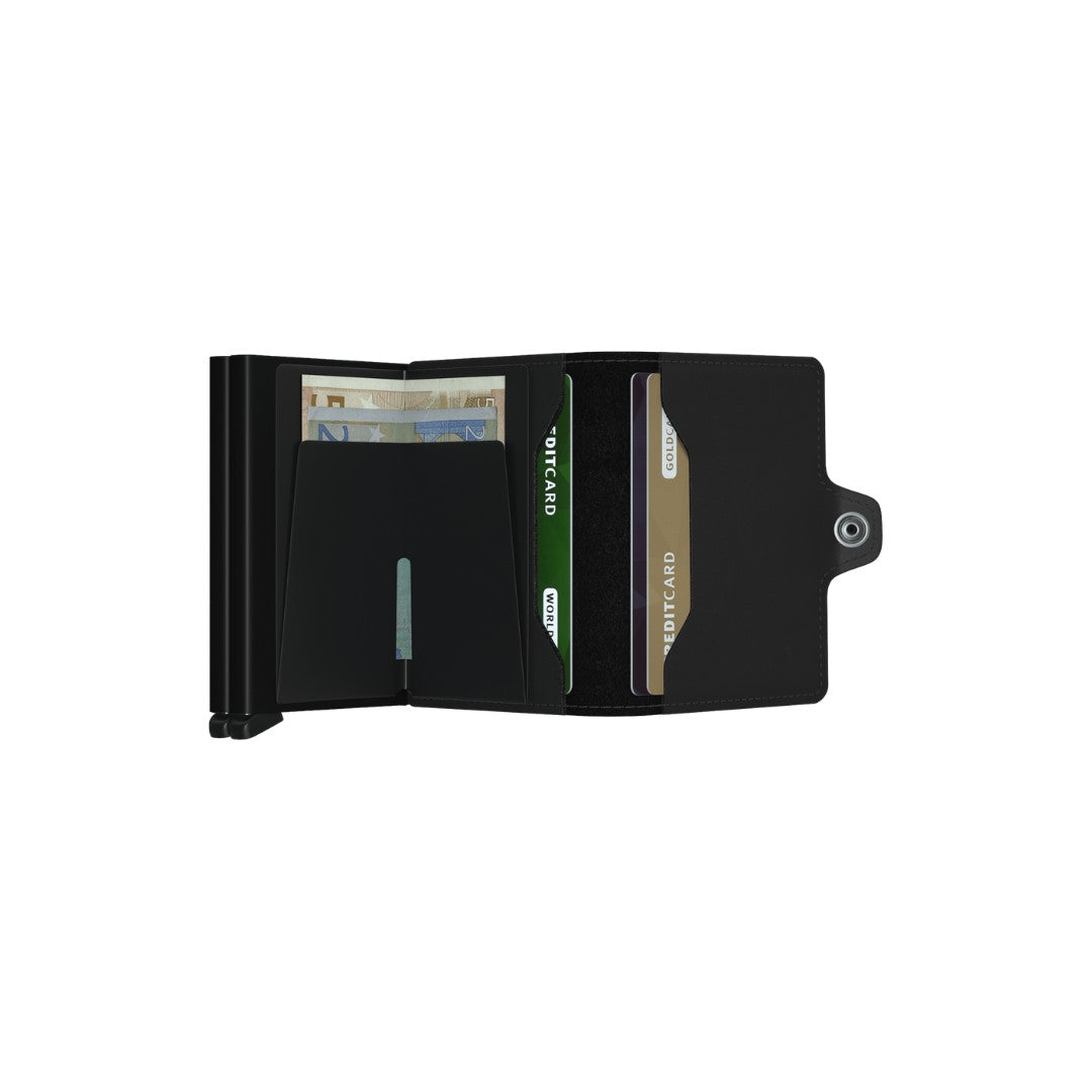 Secrid portafogli compatto in alluminio e pelle "Twinwallet Matte" Nero TM.BLACK