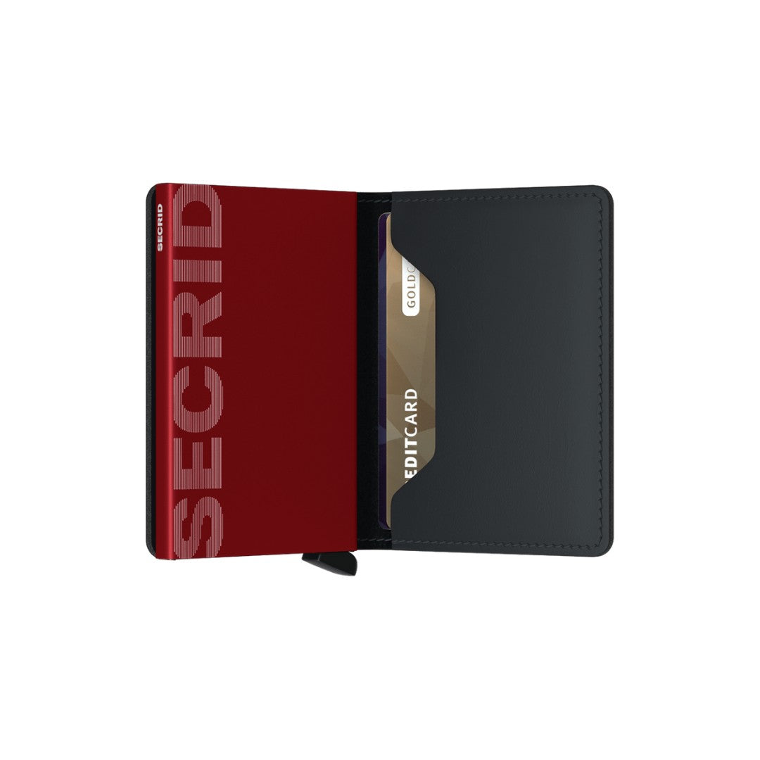 Secrid portafogli compatto in alluminio e pelle "Slimwallet Matte" Nero SM.BLACK & RED