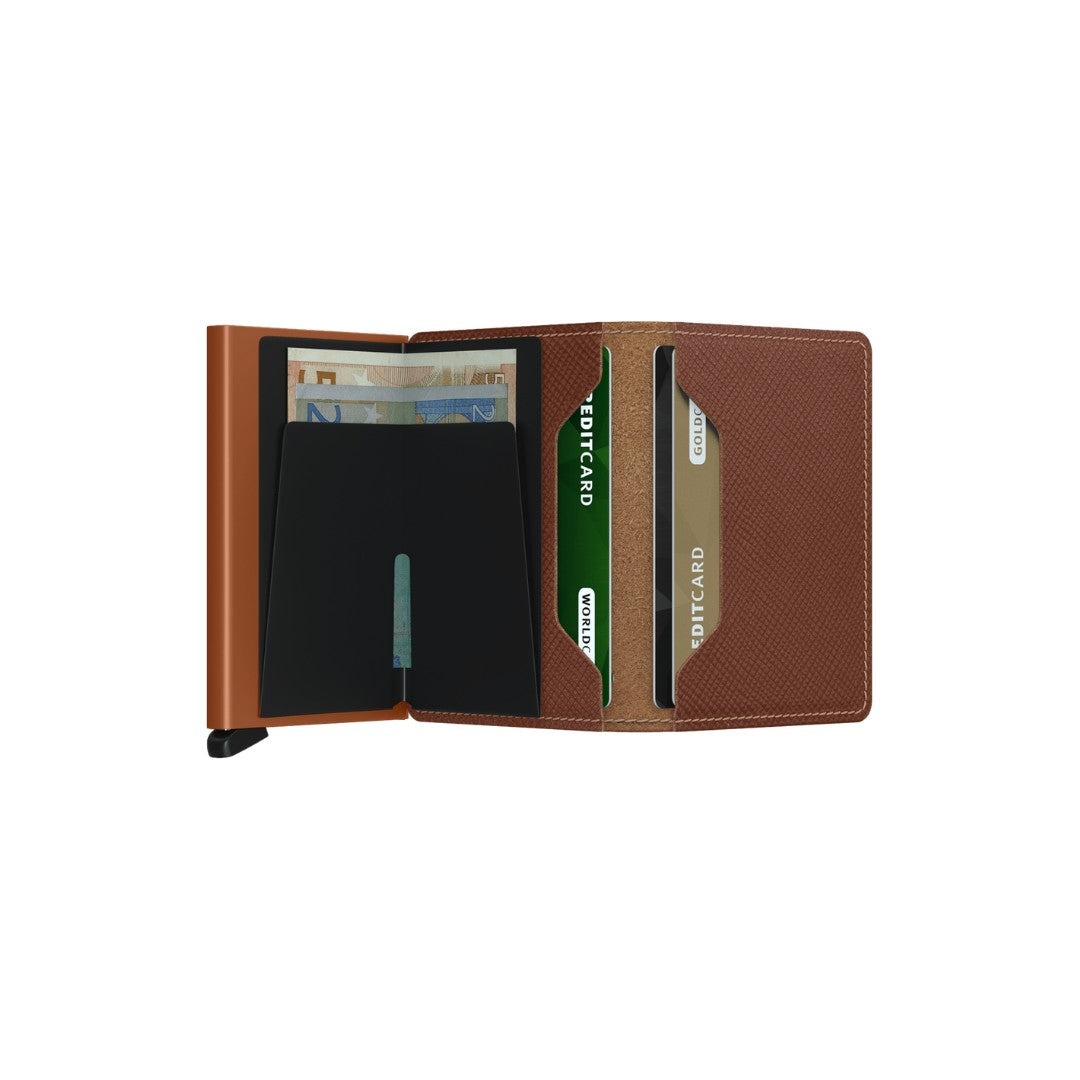 Secrid portafogli compatto in alluminio e pelle "Slimwallet Saffiano" Cuoio SSA.CARAMEL