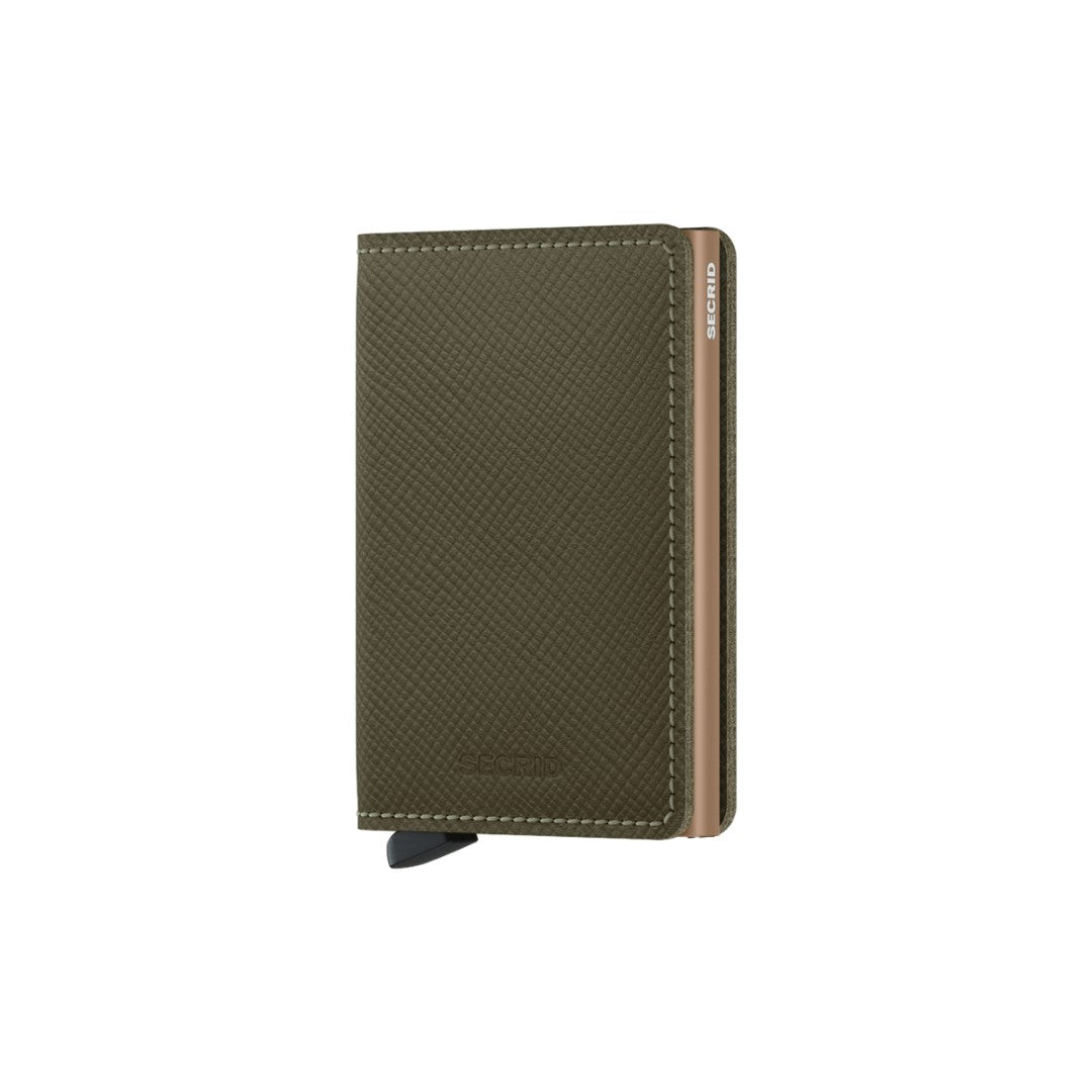 Secrid portafogli compatto in alluminio e pelle "Slimwallet Saffiano" Verde SSA.OLIVE