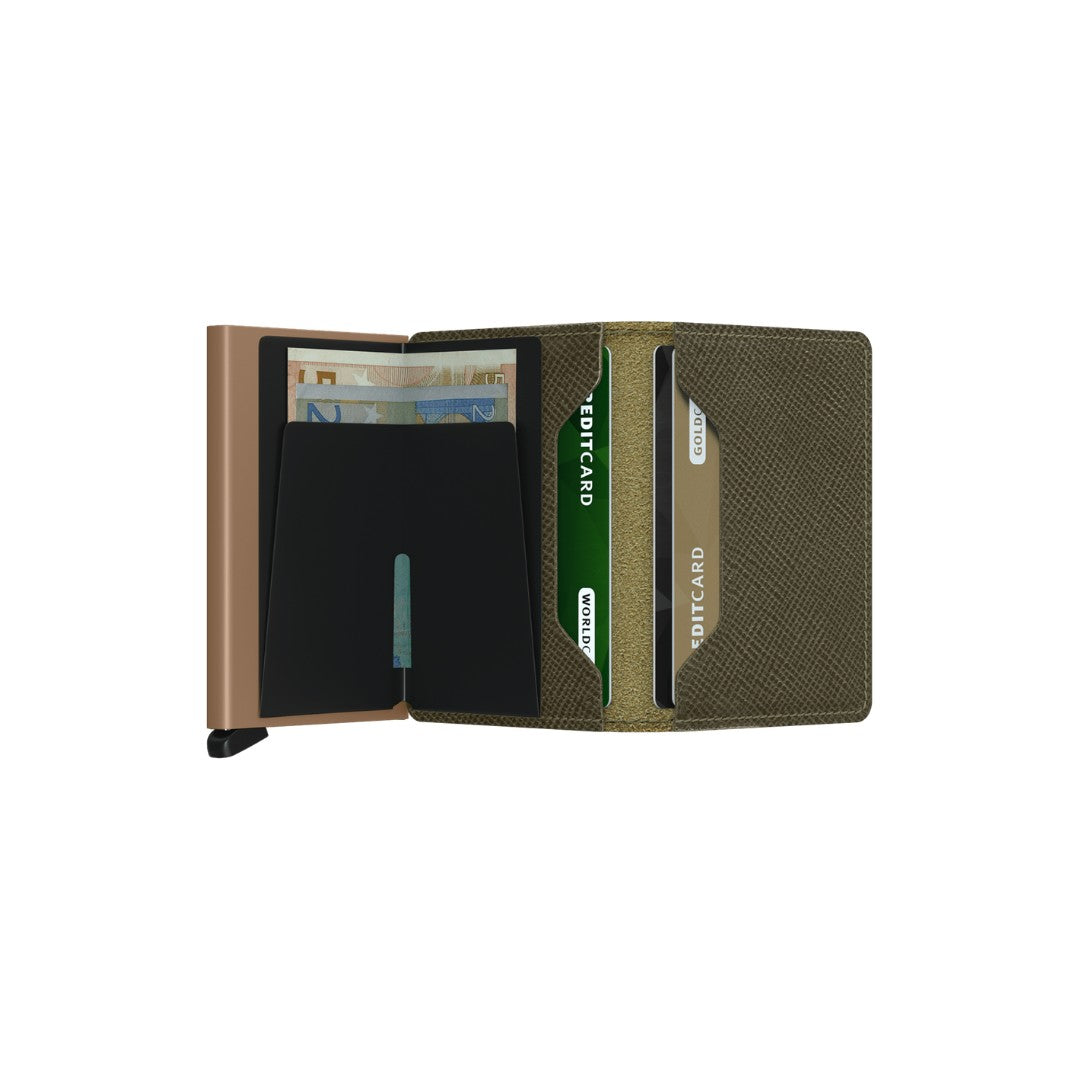 Secrid portafogli compatto in alluminio e pelle "Slimwallet Saffiano" Verde SSA.OLIVE