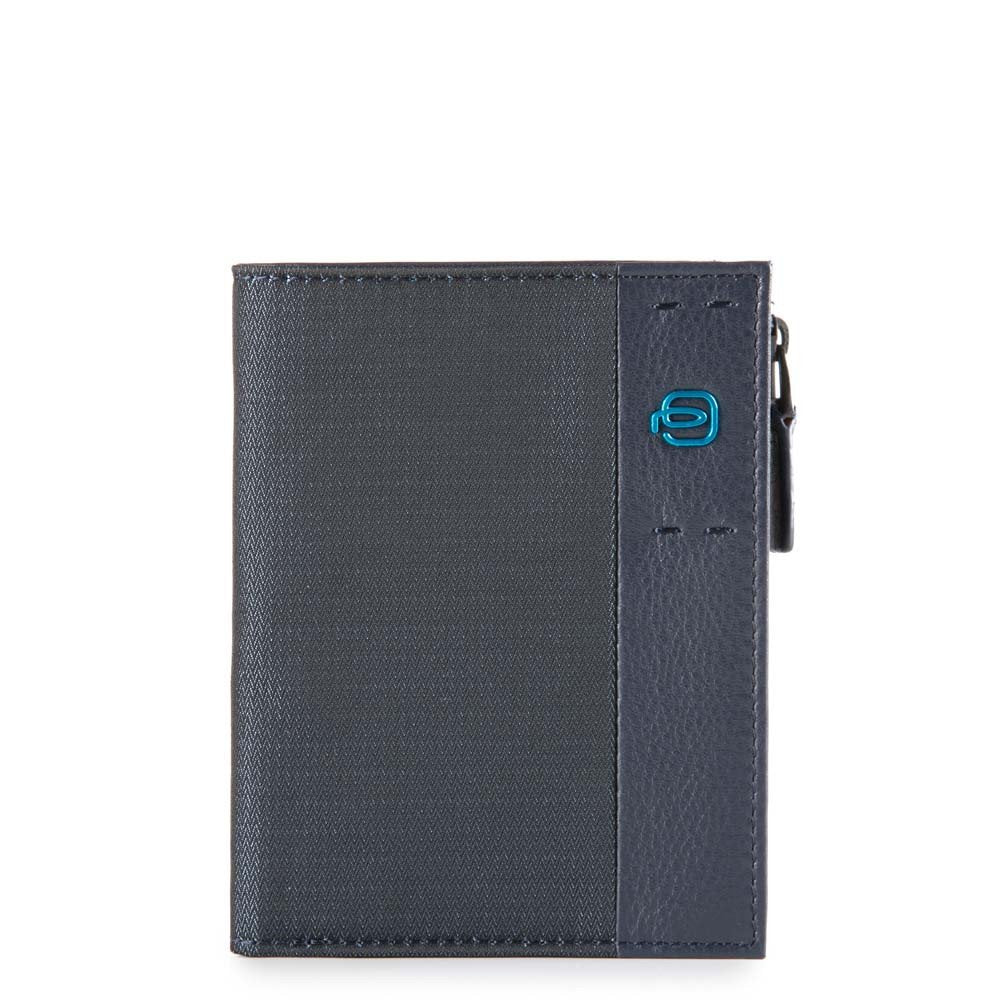 Piquadro portafogli verticale in tessuto e pelle "P16" Blu PU4526P16.CHEVBLU