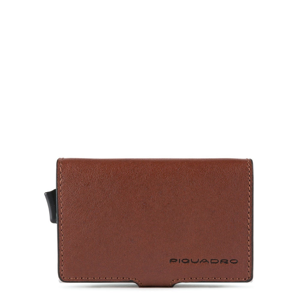 Piquadro portafogli compatto in metallo e pelle "Black Square" Cuoio PP5649B3R.CU