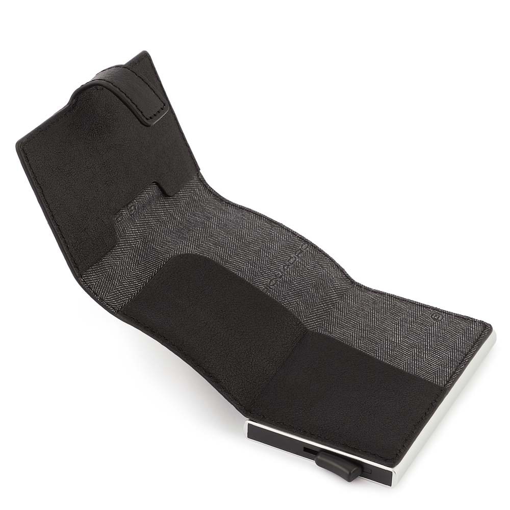 Piquadro portafogli compatto in metallo e pelle "Black Square" Nero PP5649B3R.N