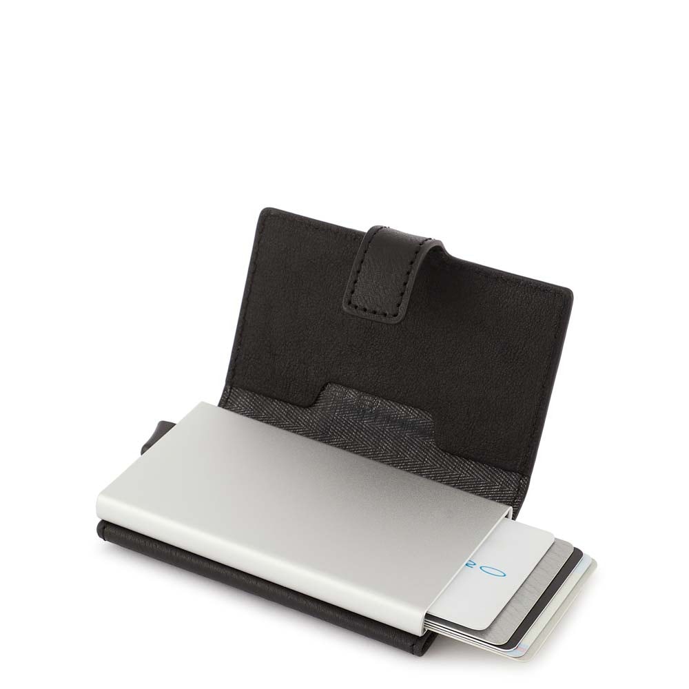 Piquadro portafogli compatto in metallo e pelle "Black Square" Nero PP5649B3R.N