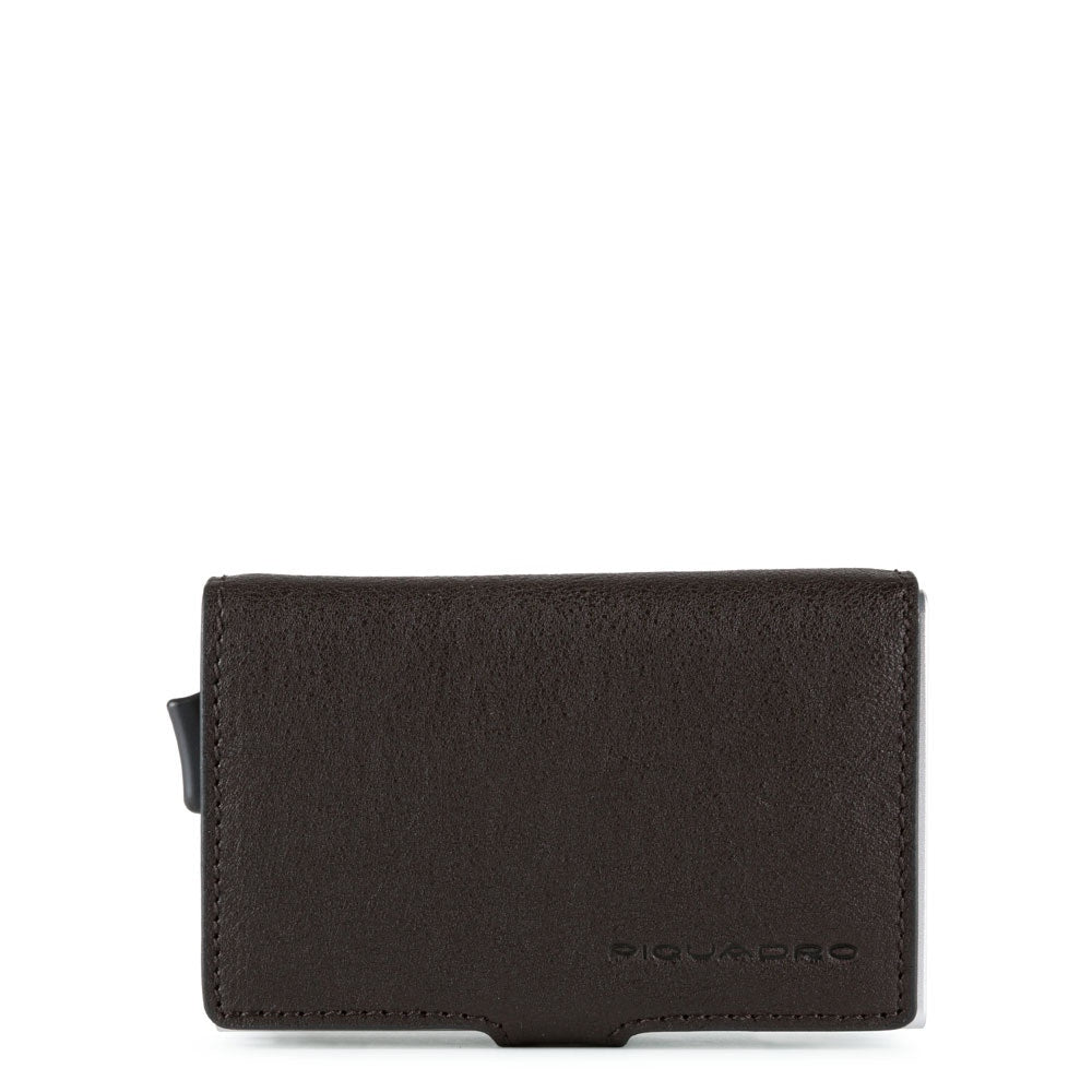Piquadro portafogli compatto in metallo e pelle "Black Square" Marrone PP5649B3R.TM