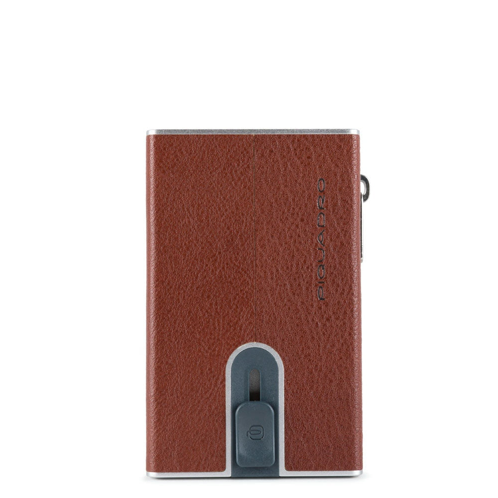 Piquadro porta carte di credito in metallo e pelle "Black Square" Cuoio PP5585B3R.CU