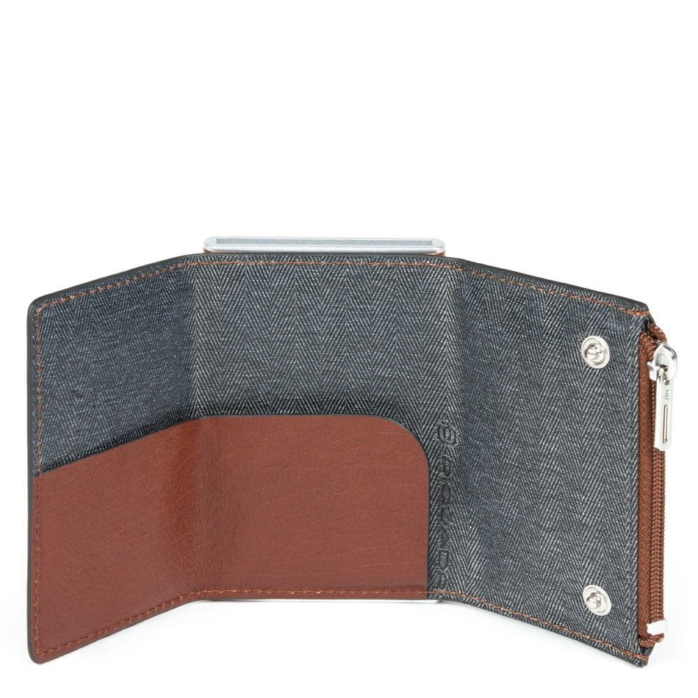 Piquadro porta carte di credito in metallo e pelle "Black Square" Cuoio PP5585B3R.CU