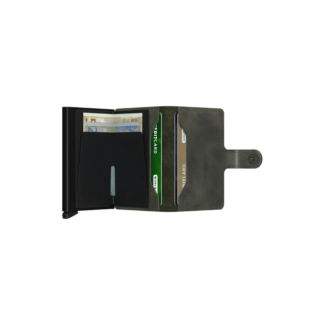 Secrid portafogli compatto in alluminio e pelle "Miniwallet Vintage" Verde MV.OLIVE-BLACK