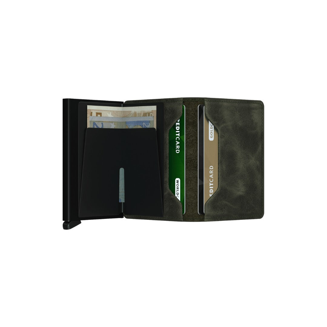 Secrid portafogli compatto in alluminio e pelle "Slimwallet Vintage" Verde SV.OLIVE-BLACK