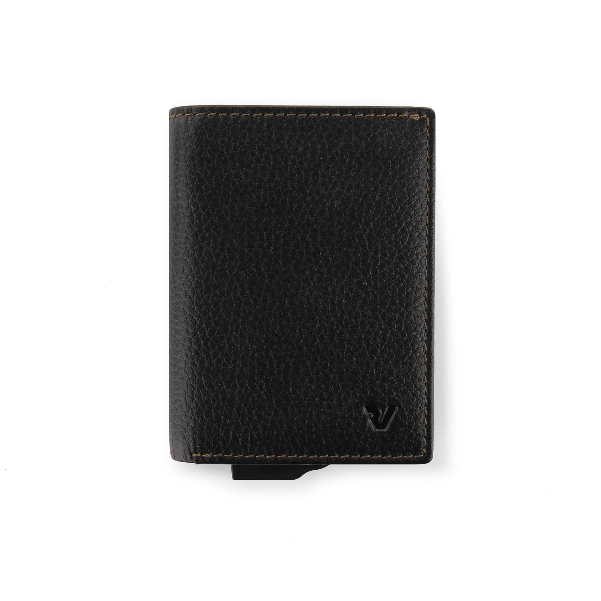 Roncato portafogli compatto in alluminio e pelle "Iron" Nero 400716.01