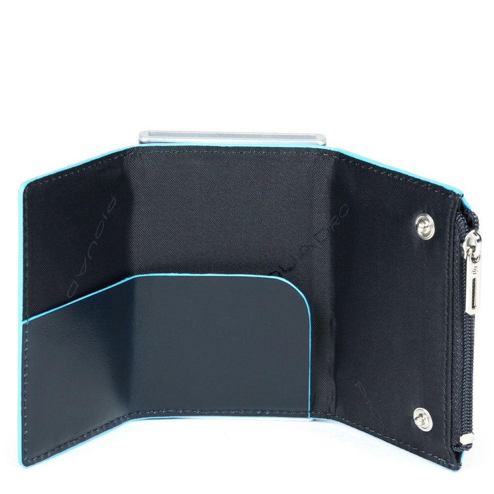 Piquadro porta carte di credito in metallo e pelle "Black Square" Blu PP5585B2R.BLU2