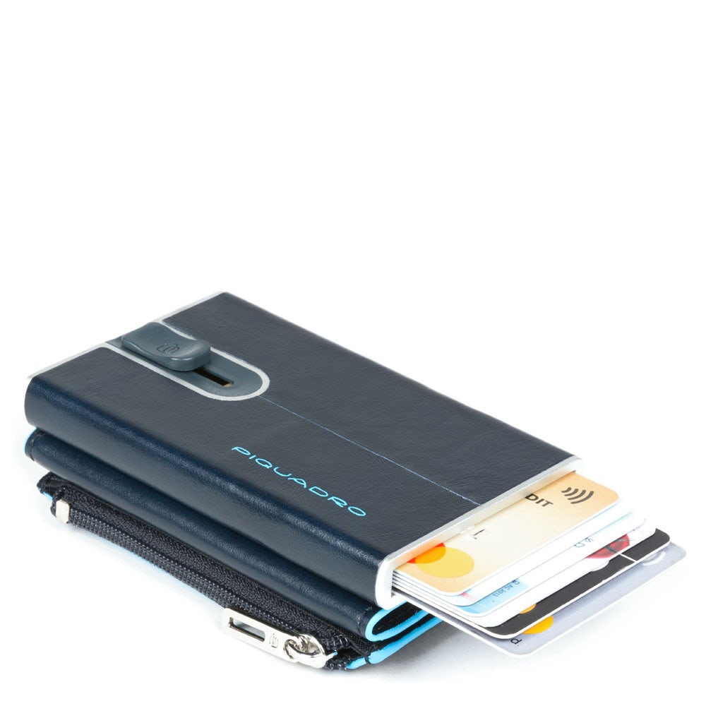 Piquadro porta carte di credito in metallo e pelle "Black Square" Blu PP5585B2R.BLU2