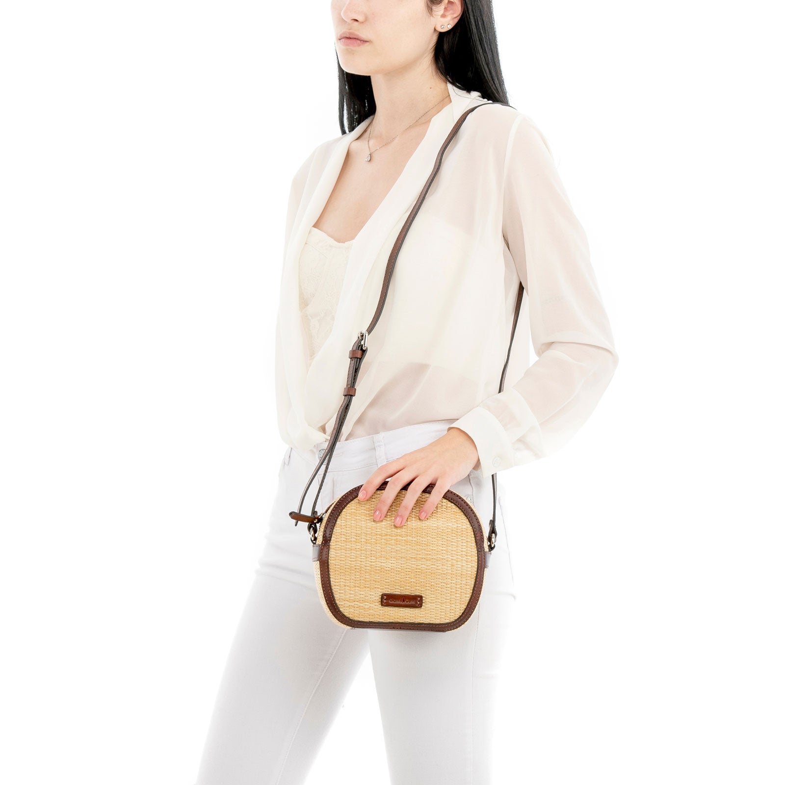 Gianni Conti borsa a tracolla in raffia e pelle "Malibù" Beige 5844748.179 PAGLIA