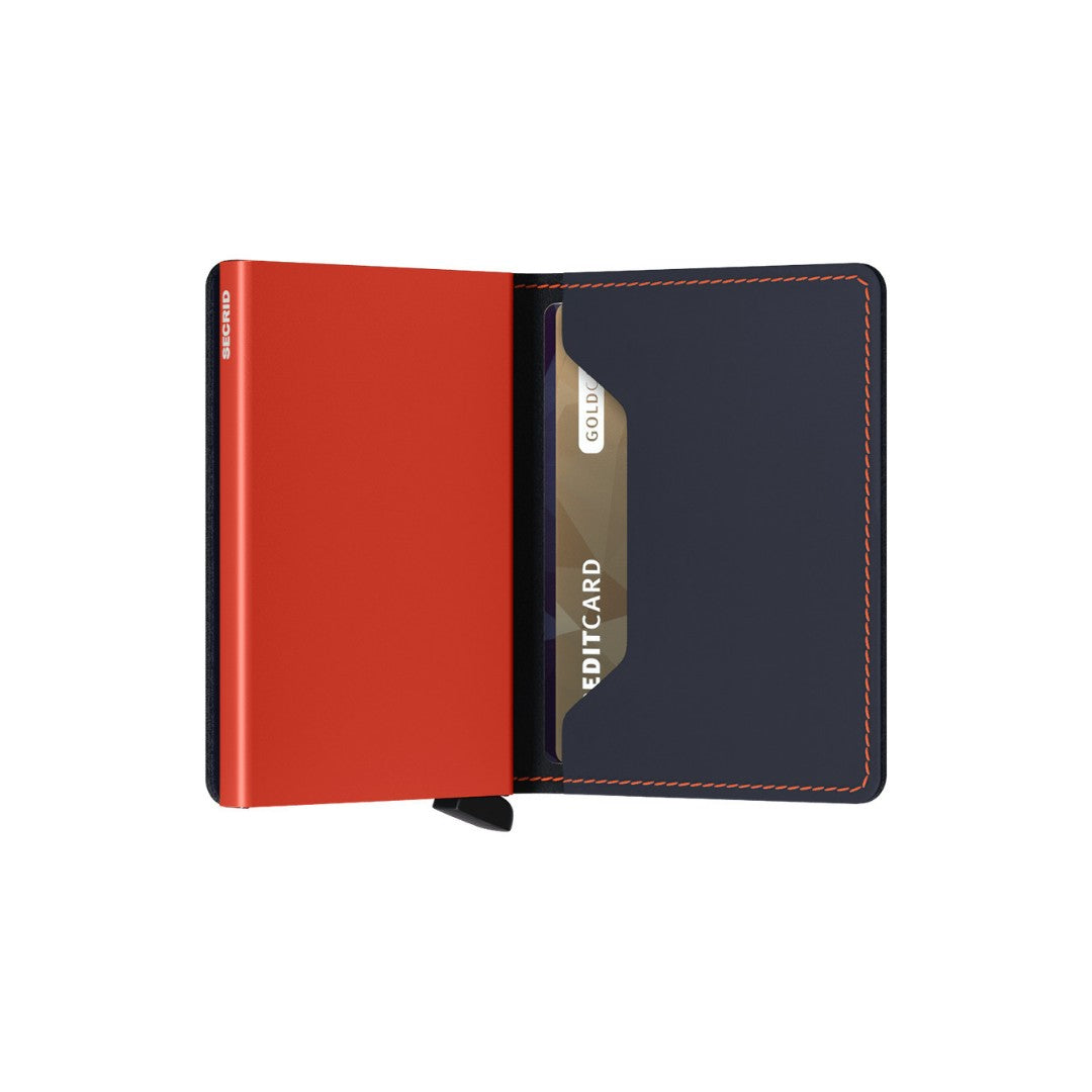 Secrid portafogli compatto in alluminio e pelle "Slimwallet Matte" Blu SM.NIGHTBLUE & ORANGE