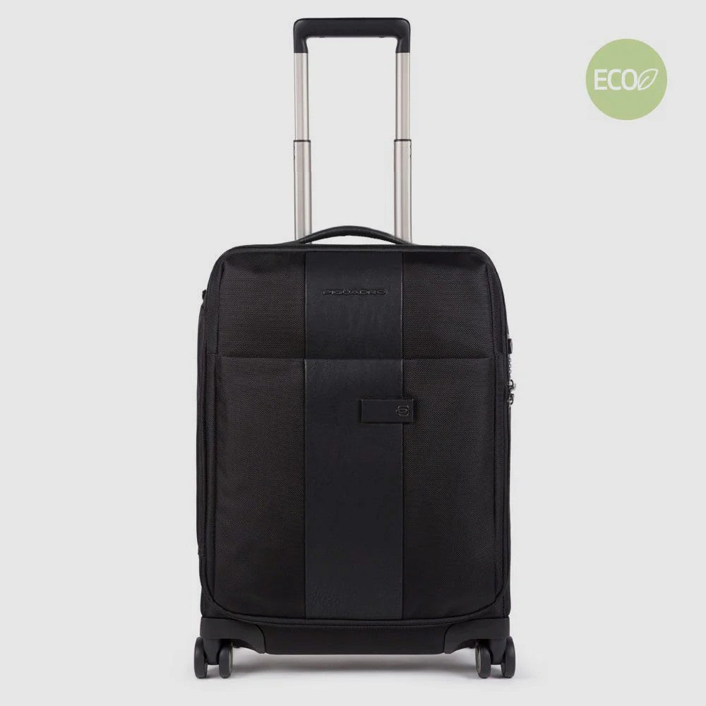 Piquadro trolley cabina in tessuto e pelle "Brief 2 Nero BV4343BR2.N