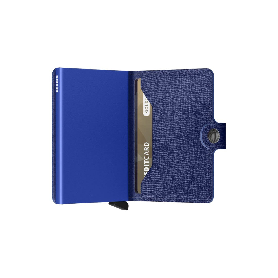 Secrid portafogli compatto in alluminio e pelle "Miniwallet Crisple" Blu MC.COBALT
