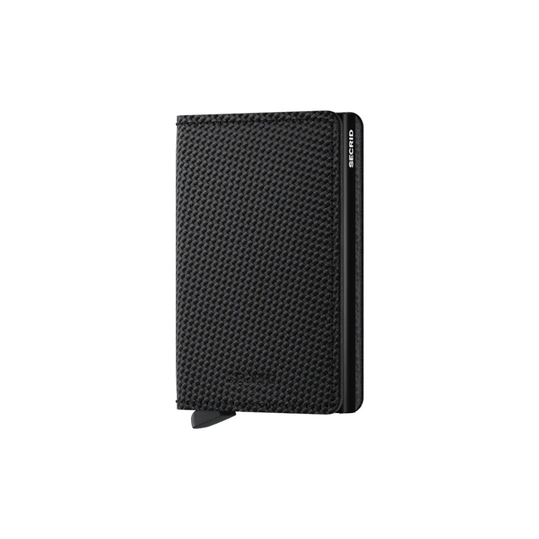 Secrid portafogli compatto in alluminio e pelle "Slimwallet Carbon Cool" Nero SCA.BLACK