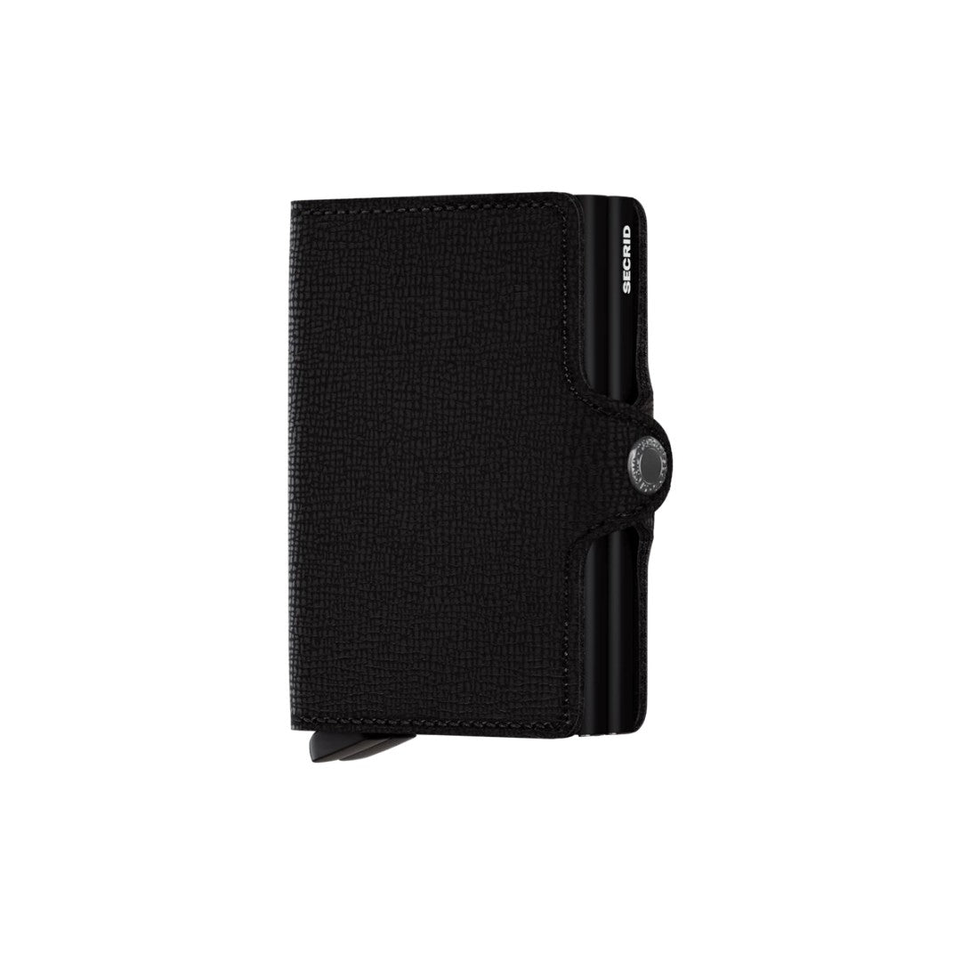 Secrid portafogli compatto in alluminio e pelle "Twinwallet Crisple" Nero TC.BLACK