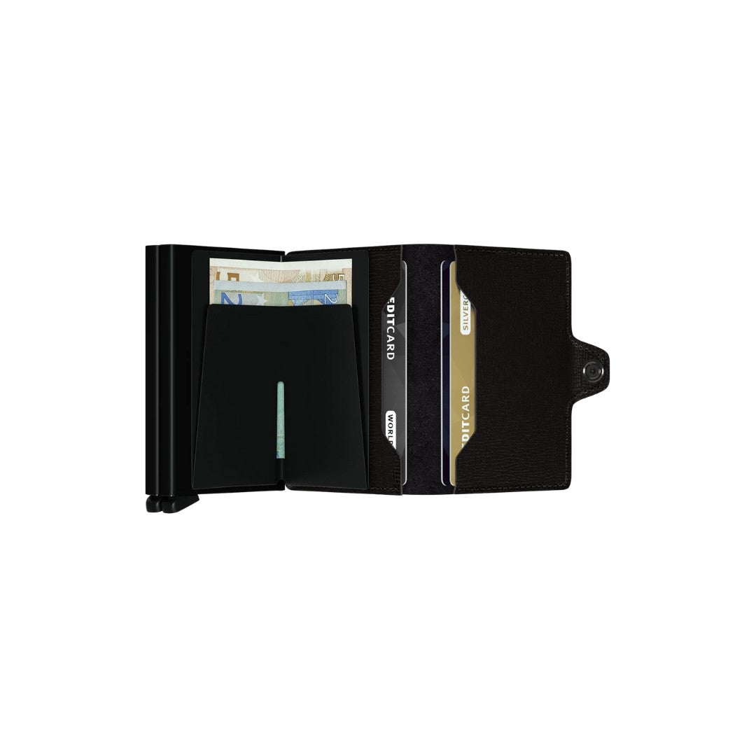 Secrid portafogli compatto in alluminio e pelle "Twinwallet Crisple" Nero TC.BLACK