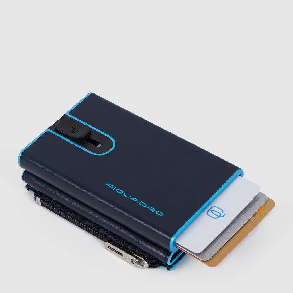 Piquadro porta carte di credito in metallo e pelle "Black Square" Blu PP5585B2BLR.BLU2