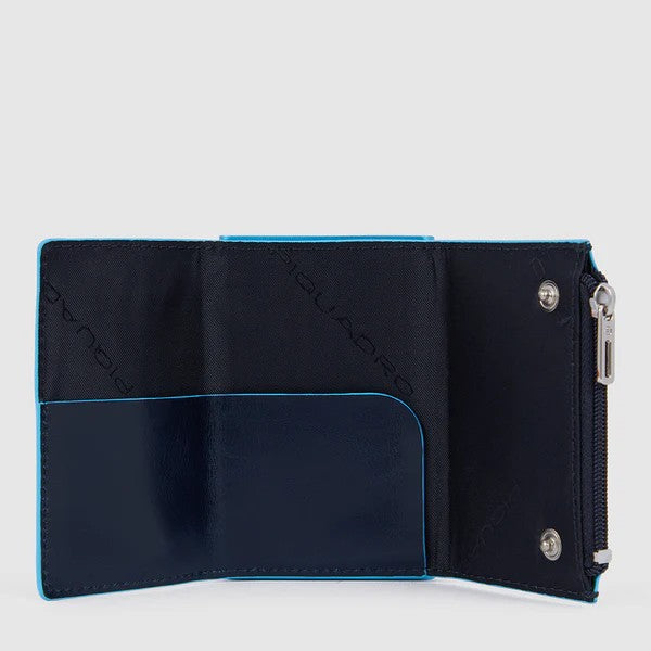 Piquadro porta carte di credito in metallo e pelle "Black Square" Blu PP5585B2BLR.BLU2