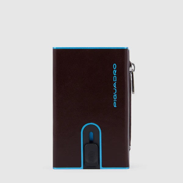 Piquadro porta carte di credito in metallo e pelle "Black Square" Marrone PP5585B2BLR.MO