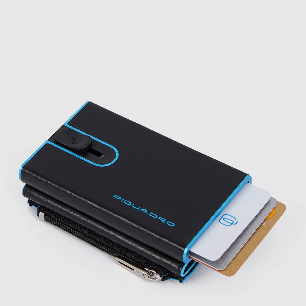 Piquadro porta carte di credito in metallo e pelle "Black Square" Nero PP5585B2BLR.N