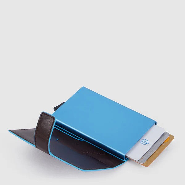 Piquadro portafogli compatto in metallo e pelle "Blue Square" Marrone PP5649B2BLR.MO