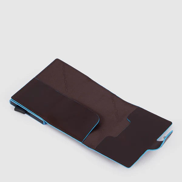 Piquadro portafogli compatto in metallo e pelle "Blue Square" Marrone PP5649B2BLR.MO