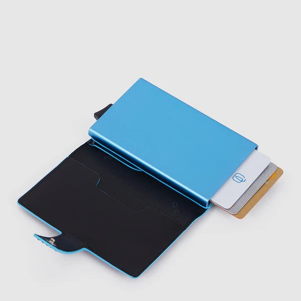 Piquadro portafogli compatto in metallo e pelle "Blue Square" Nero PP5649B2BLR.N