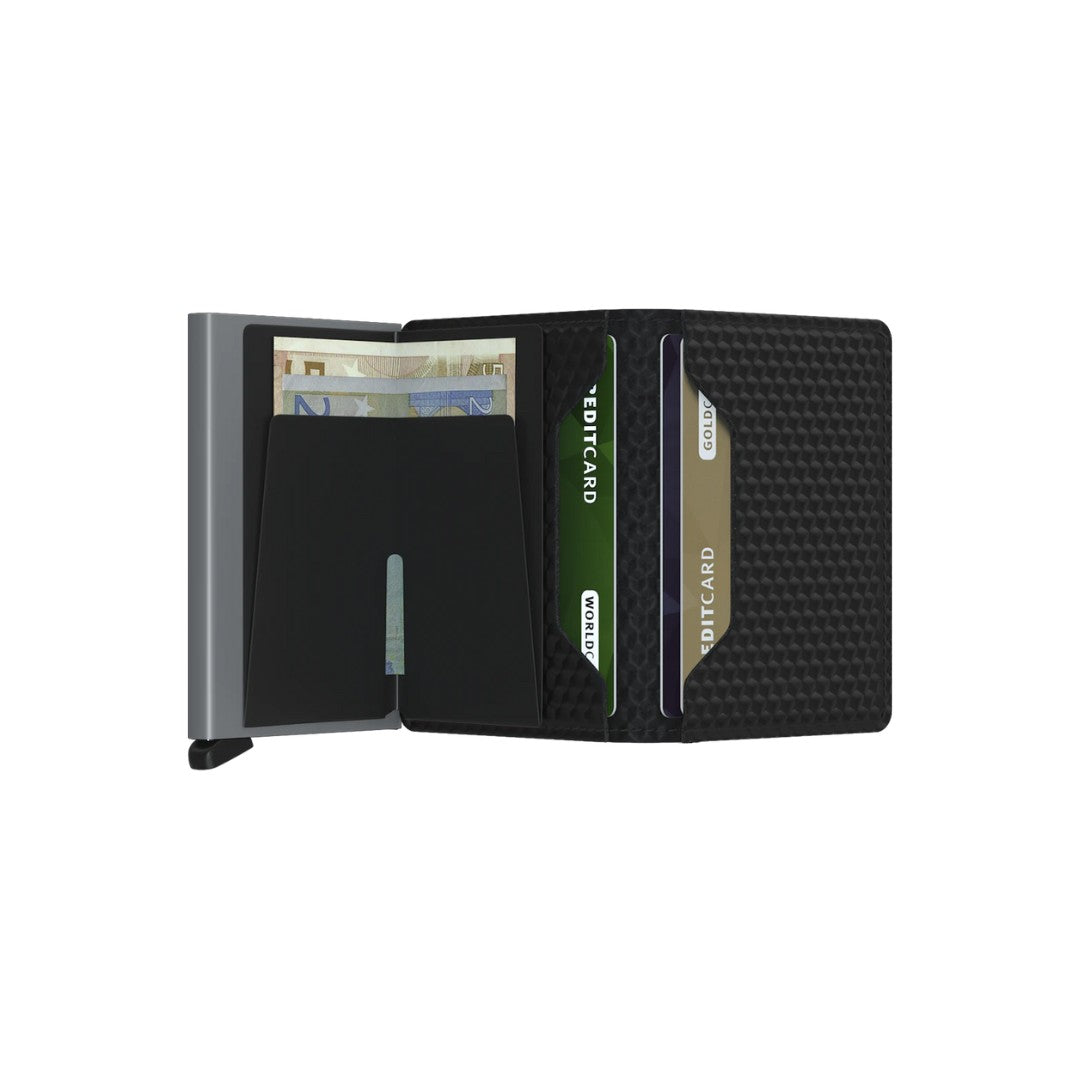 Secrid portafogli compatto in alluminio e pelle "Slimwallet Cubic" Nero SCU.BLACK-TITANIUM