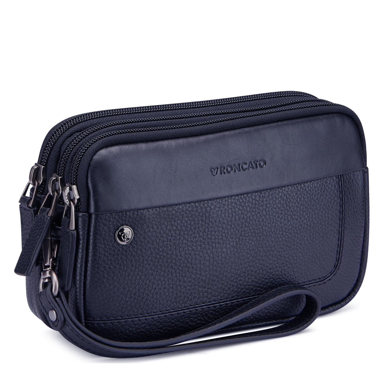 Roncato pochette 3 zip in pelle "Alaska" Blu 412423.23 NAVY