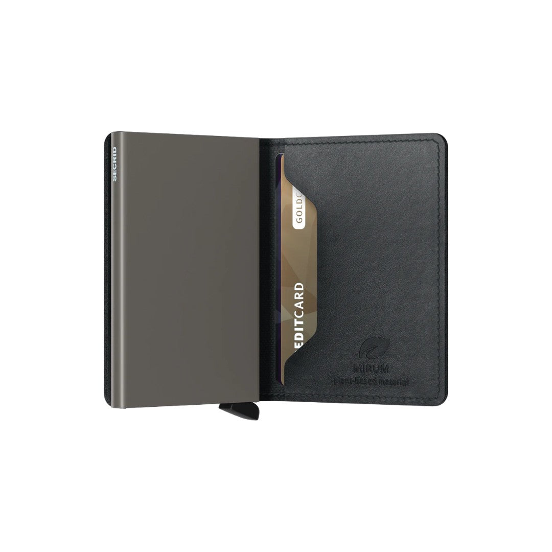 Secrid portafogli compatto in alluminio ed ecopelle "Miniwallet Mirum" Nero MMI.BLACK