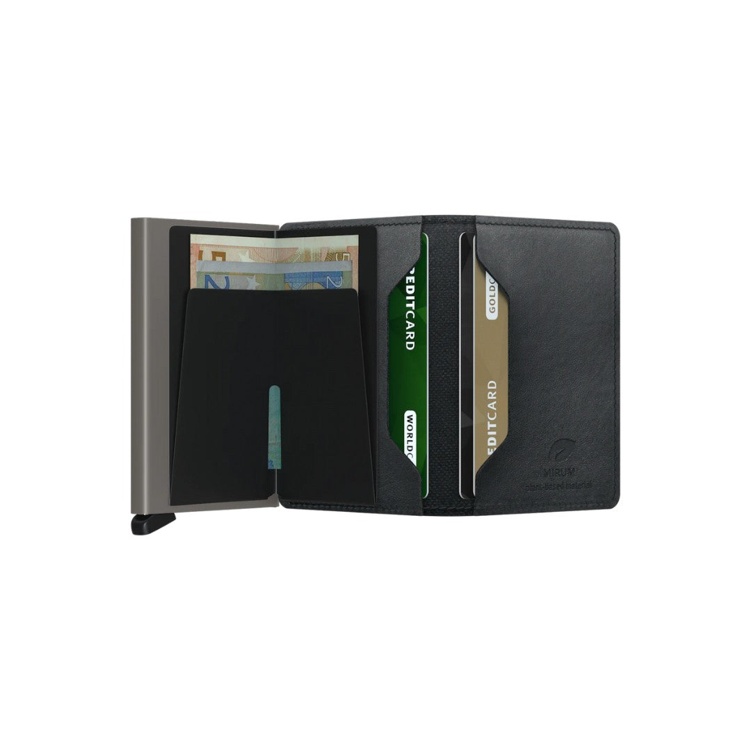 Secrid portafogli compatto in alluminio ed ecopelle "Miniwallet Mirum" Nero MMI.BLACK