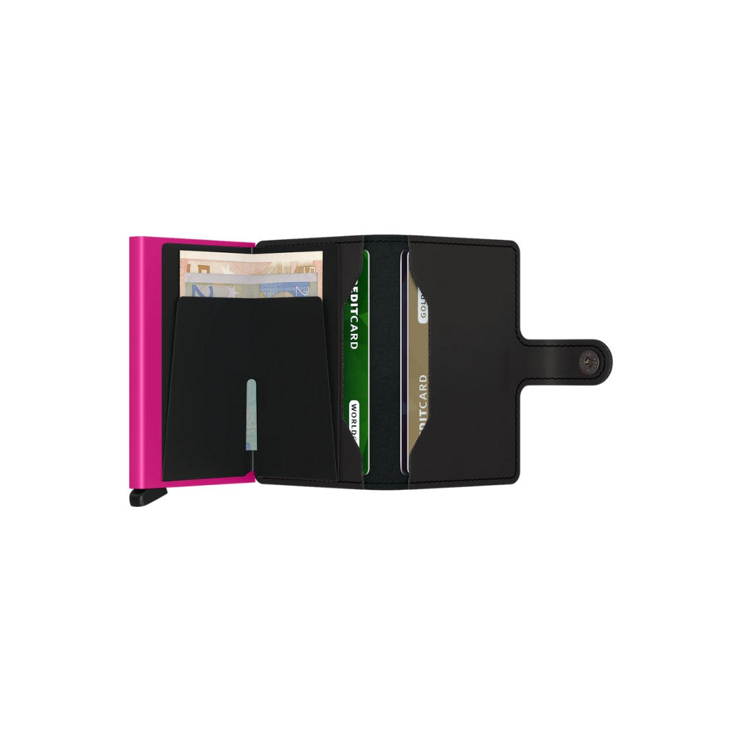 Secrid portafogli compatto in alluminio e pelle "Miniwallet Matte" Nero MM.BLACK & FUCHSIA