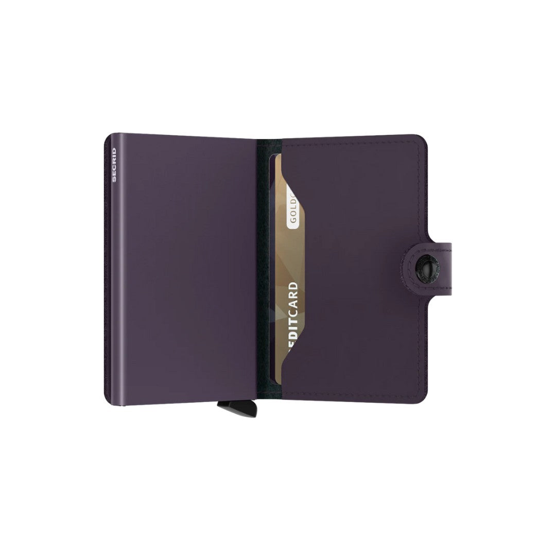 Secrid portafogli compatto in alluminio e pelle "Miniwallet Matte" Viola MM.DARK PURPLE